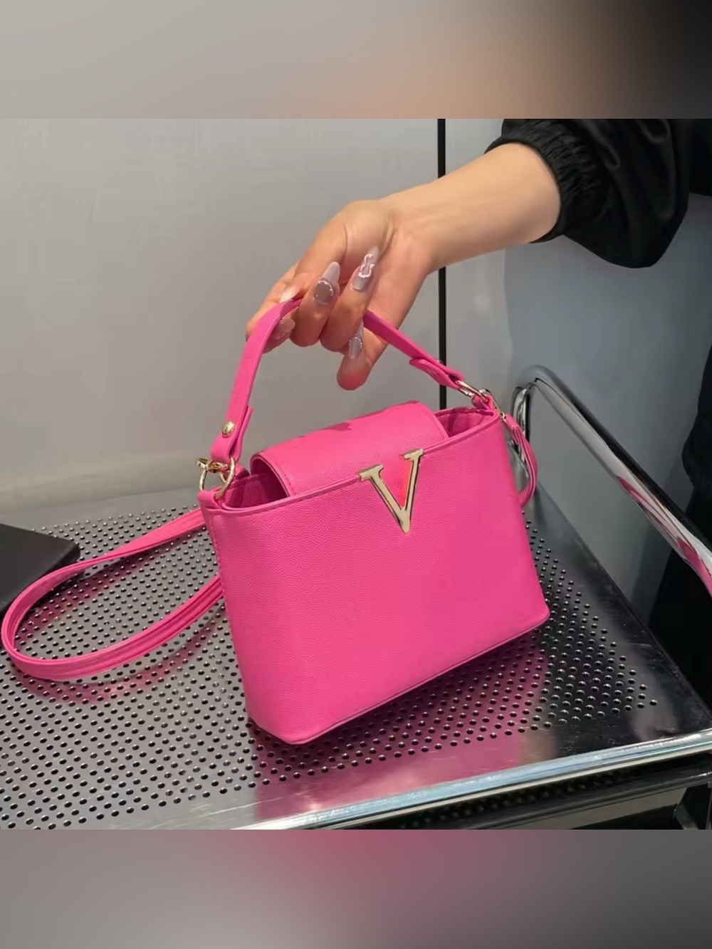 Kohl's Hot Pink Women’s Crossbody Bag with Gold V Accent